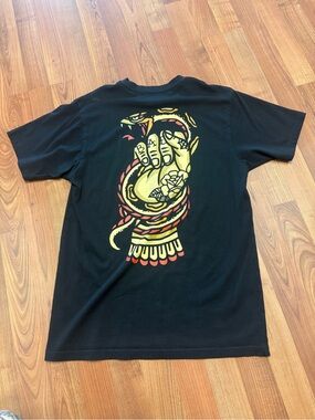 Black Short-Sleeve Graphic Tee with Yellow & Red Snake Design